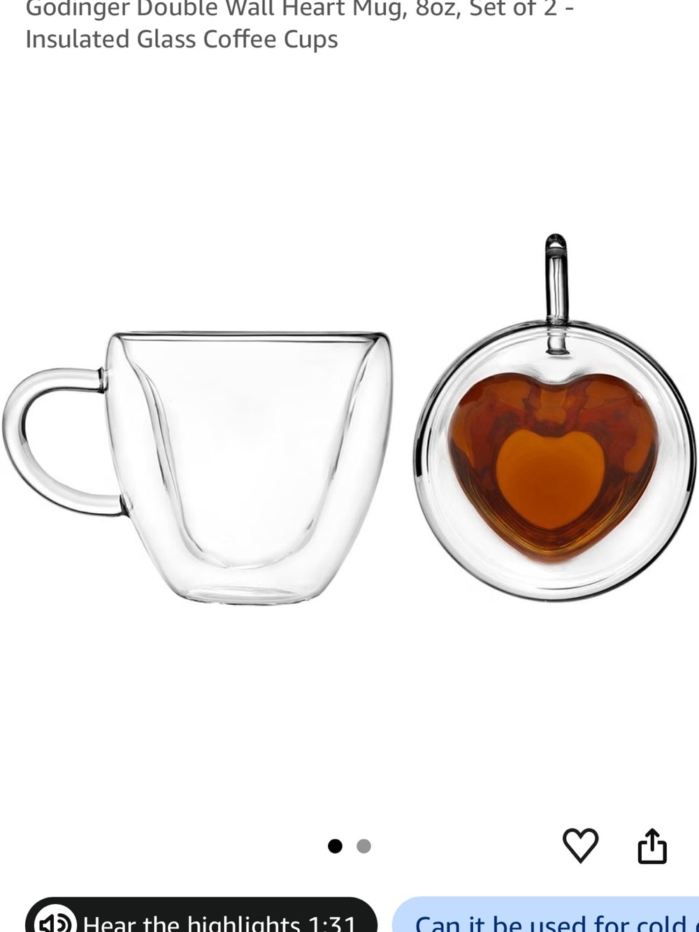 Godinger Clear Double-Wall Glass Mugs - Set of 2